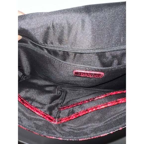 Nicole Miller Red Faux Snakeskin Shoulder Bag Multiple Compartments - Picture 5 of 6